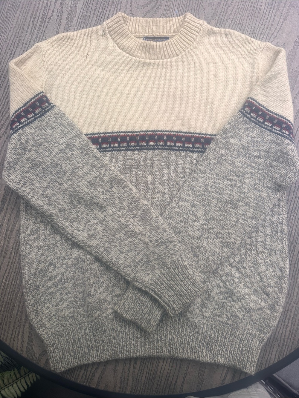 Vintage 1980's Pendleton Lobo Wool Crewneck Sweater Men's M Cream/Gray Stripe